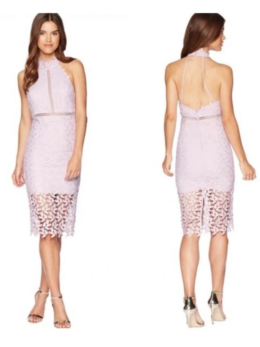 Bardot Orchid 3D Lace Halter Midi Dress Size US 10/L Wedding Guest NWT Party